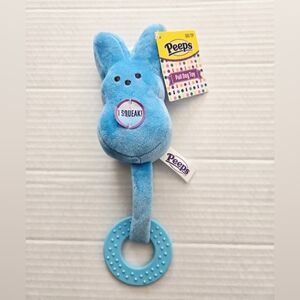 Peeps Blue Bunny Pull Dog Toy with Squeaker & Textured Ring – New